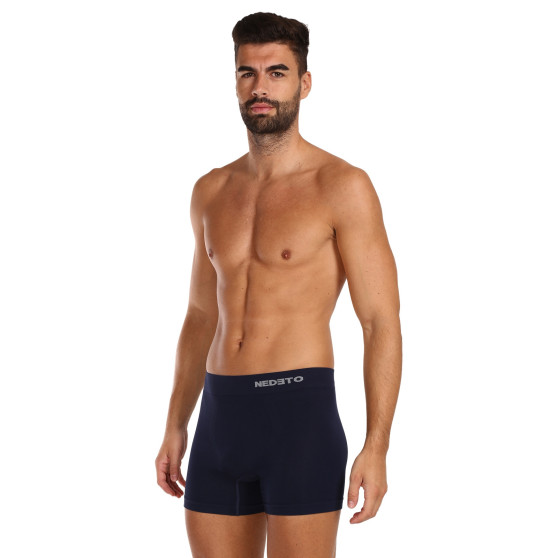 5PACK pánské boxerky Nedeto bezešvé bambusové modré (5NDTB002S)