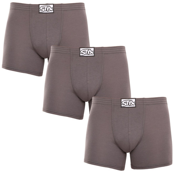 3PACK pánské boxerky Styx long klasická guma tmavě šedé (3F1063)