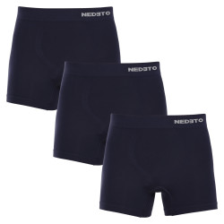 3PACK pánské boxerky Nedeto bezešvé bambusové modré (3NDTB002S)