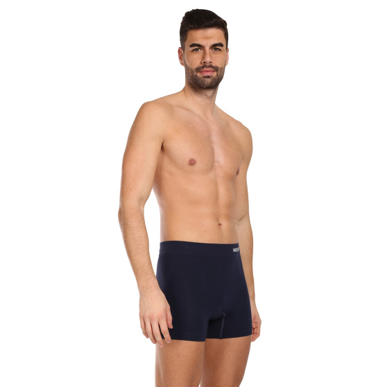 3PACK pánské boxerky Nedeto bezešvé bambusové modré (3NDTB002S)